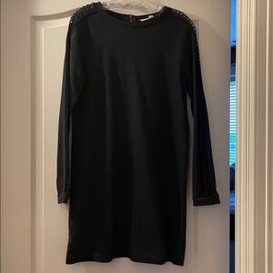 LOFT Black Dress with Embellished Sleeves